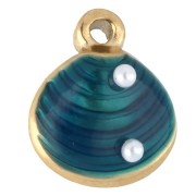11x10 mm shell charm with epoxy resin - 304 gold stainless steel - Blue