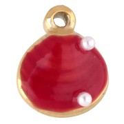 11x10 mm shell charm with epoxy resin - 304 gold stainless steel - Red