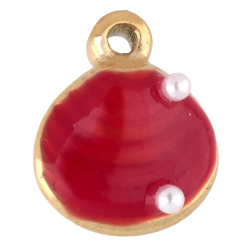 11x10 mm shell charm with epoxy resin - 304 gold stainless steel - Red