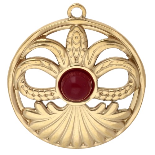 26 mm round pendant with carnelian cabochon - 304 gold-plated stainless steel x 1