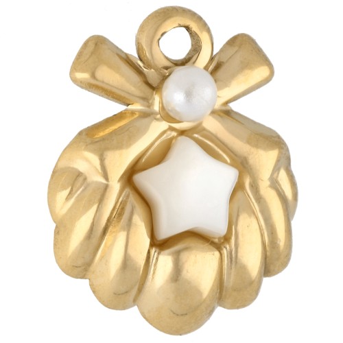 17x14 mm shell charm with mother-of-pearl star - 304 gold stainless steel - White x1