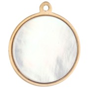14 mm round charm with mother-of-pearl and zirconium oxides - Gold-plated 304 stainless steel x1