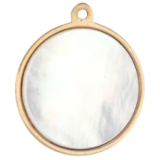 14 mm round charm with mother-of-pearl and zirconium oxides - Gold-plated 304 stainless steel x1