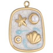 Rectangle pendant 23.5x17.5 mm - marine pattern - 304 Gold stainless steel - White x1