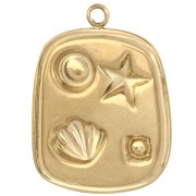 Rectangle pendant 23.5x17.5 mm - marine pattern - 304 Gold stainless steel - White x1