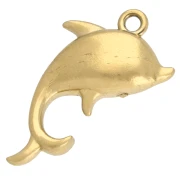 Dolphin charm 12x16 mm with rhinestones - 304 Gold Stainless Steel - Crystal x1