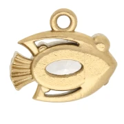 Mini fish charm 9x10 mm with rhinestones - 304 Gold Stainless Steel - Crystal x1