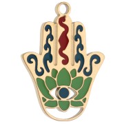 Hamsa Hand Pendant, 20x14.5 mm, Epoxy Resin - Gold-Plated 304 Stainless Steel - Green x 1|raw }}