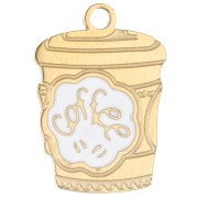 Coffee Cup Charm, 15x11 mm, Epoxy Resin - Gold-Plated 304 Stainless Steel - White x1