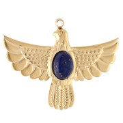Eagle Pendant, 28x37 mm, with Lapis Lazuli Cabochon - Gold-Plated 304 Stainless Steel x1