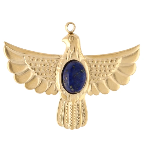 Eagle Pendant, 28x37 mm, with Lapis Lazuli Cabochon - Gold-Plated 304 Stainless Steel x1