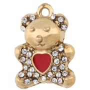 15x11.5mm resin heart & rhinestone teddy bear charm - 304 Stainless Steel Gold - Red x1