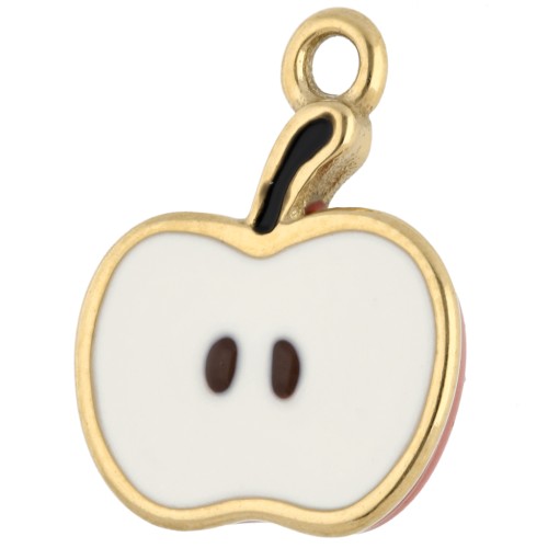 Half apple charm 16x12.2 mm epoxy resin - Stainless steel 304 Gold - Red x1