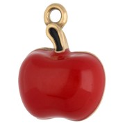 Half apple charm 16x12.2 mm epoxy resin - Stainless steel 304 Gold - Red x1