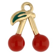Cherry charm 16.5x14 mm with epoxy resin - Stainless steel 304 Gold - Red x1