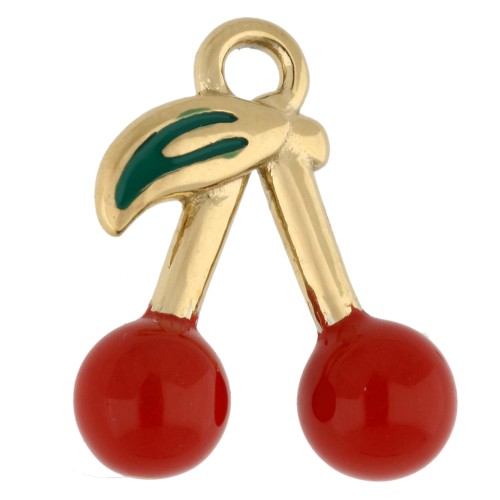 Cherry charm 16.5x14 mm with epoxy resin - Stainless steel 304 Gold - Red x1
