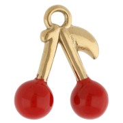 Cherry charm 16.5x14 mm with epoxy resin - Stainless steel 304 Gold - Red x1