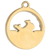 Round openwork charm 15 mm - marine pattern with epoxy - 304 Gold stainless steel - Blue