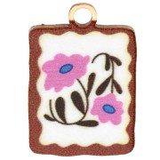 Rectangle charm 17x12mm UV print - Flower - 304 Stainless steel Gilded Multicolor