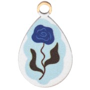Drop Charm 17x10.5 mm UV Print - Flower - 304 Gold Stainless Steel - Blue x1