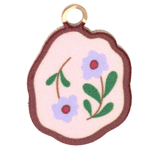 Irregular 18x13 mm UV Printed Charm - Flower - 304 Gold Stainless Steel - Nude