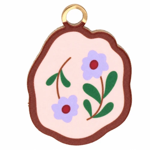Irregular 18x13 mm UV Printed Charm - Flower - 304 Gold Stainless Steel - Nude