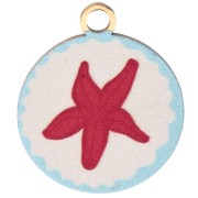 14.5 mm Round UV Printed Starfish Charm - 304 Gold Stainless Steel - Red