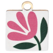 Square - Square charm 14x12mm UV print - Flower - Stainless steel 304 Gilded - White - Pink Square charm 14x12mm UV print - Flower - Stainless steel 304 Gilded - White - Pink
