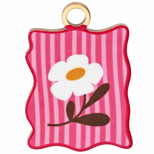 17x12mm UV printed rectangle charm - Flower & stripes - Rose Gold 304 stainless steel