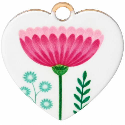 Heart charm 15.5 mm UV print - Flower - Stainless steel 304 Gilded - White - Pink