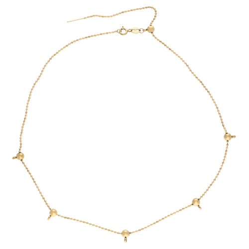 1.5 mm ball chain choker with 5 5mm stopper beads, 304 stainless steel, gold-plated, 47 cm
