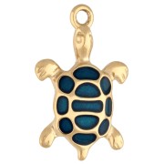Turtle pendant 21x13.5 mm with epoxy resin - 304 Gold stainless steel - Blue|raw }}