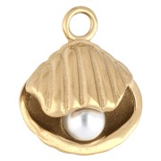 17.5x15 mm shell charm with mother-of-pearl bead - 304 gold-plated stainless steel - White