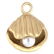 17.5x15 mm shell charm with mother-of-pearl bead - 304 gold-plated stainless steel - White