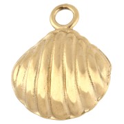 17.5x15 mm seashell charm with imitation mother-of-pearl bead, 304 stainless steel, gold-plated - white