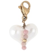 ABS Heart Charm and Beads with Clasp - Gold-Plated 304 Stainless Steel - White x1