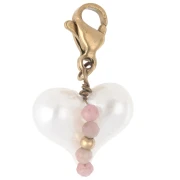 ABS Heart Charm and Beads with Clasp - Gold-Plated 304 Stainless Steel - White x1