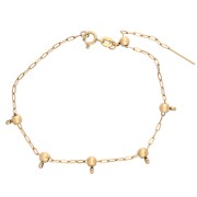 1.6 mm Trace Chain Bracelet with 5 4 mm Stopper Beads, Gold-Plated 304 Stainless Steel, 20 cm