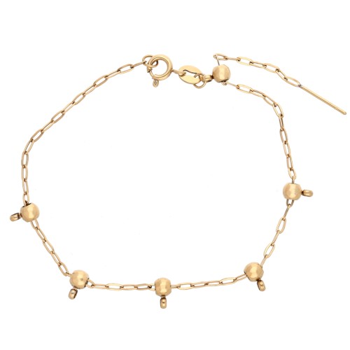 1.6 mm Trace Chain Bracelet with 5 4 mm Stopper Beads, Gold-Plated 304 Stainless Steel, 20 cm