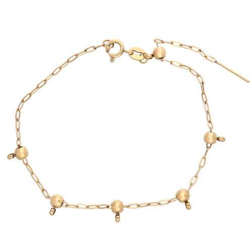 1.6 mm Trace Chain Bracelet with 5 4 mm Stopper Beads, Gold-Plated 304 Stainless Steel, 20 cm