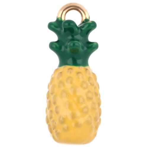 Pineapple charm 18.7x7.3 mm with epoxy resin - 304 Gold Stainless Steel - Yellow x1