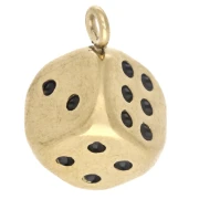 18x13 mm Epoxy Resin Die Charm - Gold-Plated 304 Stainless Steel - Black x1