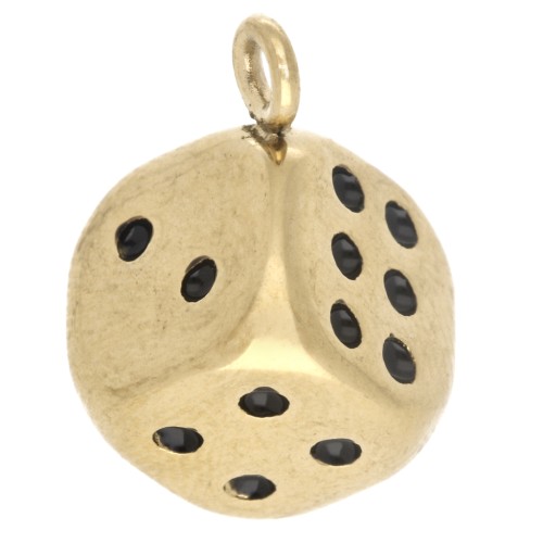 18x13 mm Epoxy Resin Die Charm - Gold-Plated 304 Stainless Steel - Black x1