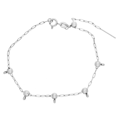 1.6 mm Trace-link bracelet with 5 4 mm stopper beads - 304 stainless steel, 20 cm