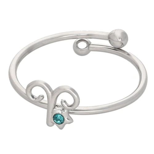 Adjustable Zodiac Sign Ring - Aries - 304L Stainless Steel - Aquamarine x1