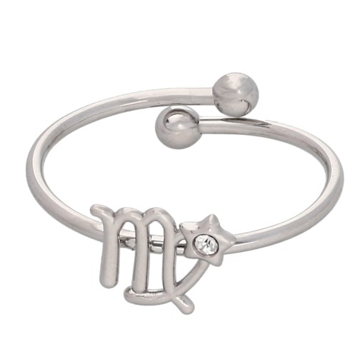 Adjustable Zodiac Sign Ring - Virgo - 304L Stainless Steel - Crystal x1