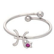 Adjustable Pisces Zodiac Sign Ring with CZ - 304L Stainless Steel - Pink x1|raw }}