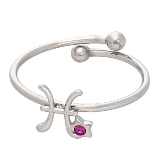 Adjustable Pisces Zodiac Sign Ring with CZ - 304L Stainless Steel - Pink x1