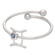 Adjustable Zodiac Sign Ring - Gemini, 304L Stainless Steel - Light Sapphire x1
