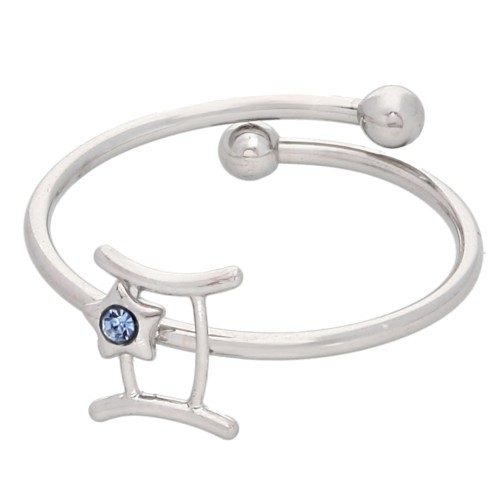 Adjustable Zodiac Sign Ring - Gemini, 304L Stainless Steel - Light Sapphire x1